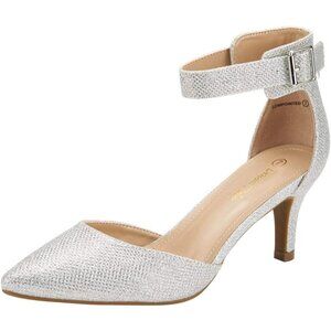 Dream Pairs Women's Silver Faux Suede pointed Toe Kitten Heels Pumps Shoes